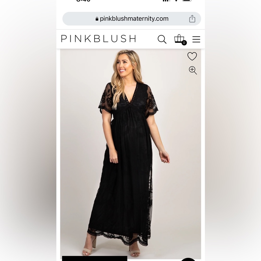 Black pink blush long lace maternity dress size M